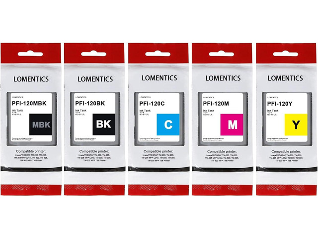 PFI120 130-ml Ink Tank (5-Pack, Matte Black, Cyan, Magenta, Yellow, Black) Lometic Compatible PFI120MBK PFI120BK PFI120C PFI120M PFI120Y...