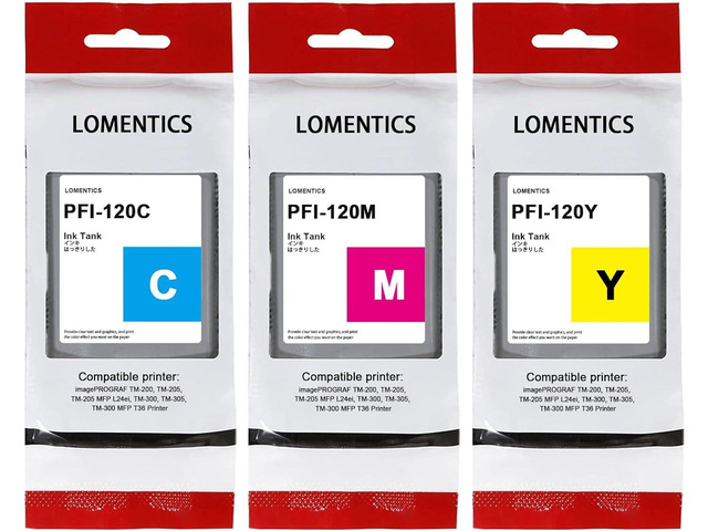 PFI120 130-ml Ink Tank (3-Pack, Cyan, Magenta, Yellow) Lometic Compatible PFI120C PFI120M PFI120Y Replacement for Canon TM-205 TM-300 TM-305 Printer