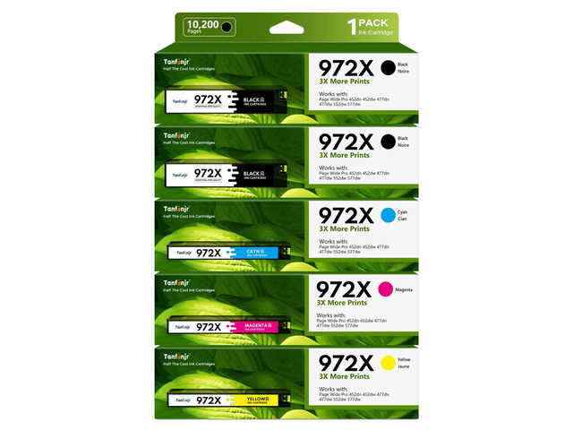 972X 972 High Yield Ink Cartridge 5/Packs Replacement for HP 972X 972 X PageWide Pro 477dw 577dw 452dw 477dn 452dn 577z 552dw P55250dw Printers ...