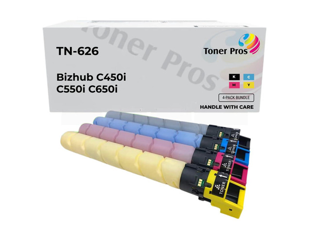 Replacement Toner Cartridge Compattible for Konica Minolta TN-626 (TN626K, TN626C, TN626M, TN626Y) High Yield 4-Color Pack for Bizhub C450i,...