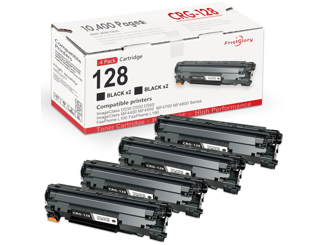 128 Black Toner Cartridge 4 Pack Replacement for Canon CRG 128 Toner ImageCLASS D500 D550 MF4450 MF4770n MF4570 MF4800 Series FAXPHONE L100 L190...