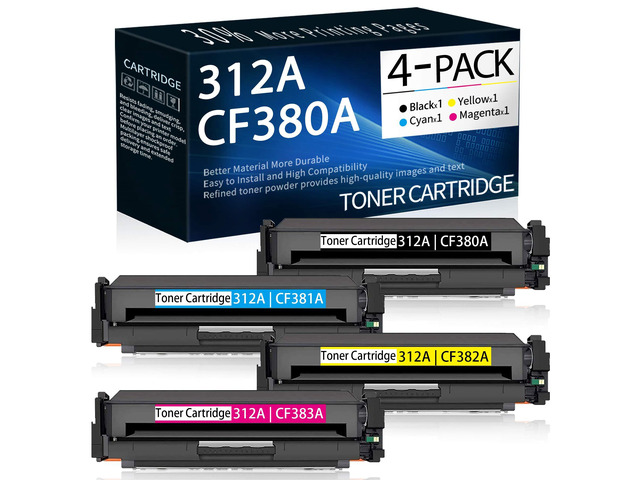 4 Pack (1BK+1C+1Y+1M) 312A CF380A CF381A CF382A CF383A Compatible Remanufactured Toner Cartridge Replacement for HP Color Laserjet Pro MFP M476dw...