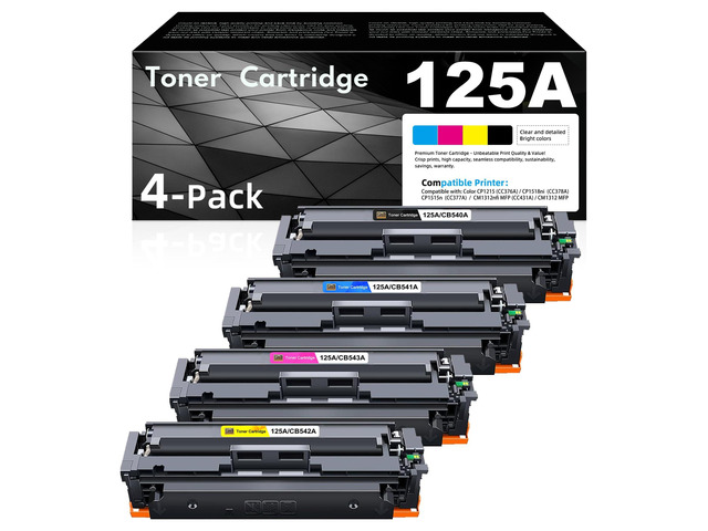 125A Toner Cartridge 4 Pack Toner Cartridge Replacement for HP 125A Compatible with HP Color CM1312 MFP CM1312nfi CP1515n CP1518ni CP1215 CP1515n...