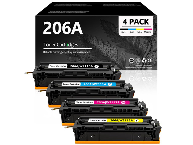 206A Toner Cartridges 4 Pack (with chip): Replacement for HP 206A Toner Cartridges Set, Compatible with HP Color LaserJet Pro MFP M255, M282, M283...