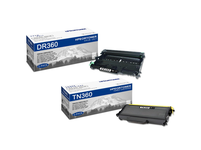 1 PK DR360 Drum & 1 PK TN360 Toner Cartridge Compatible DR360 TN360 Replacement for Brother DCP-7030 DCP-7040 HL-2120 HL-2125 HL-2140 HL-2150...