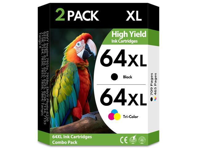 64XL Black and Tri-Color Ink Cartridges 2 Pack High Yield Replacement for HP 64 64XL, Compatible with HP Envy Photo 7855 7858 7155 7158 7900 7800.