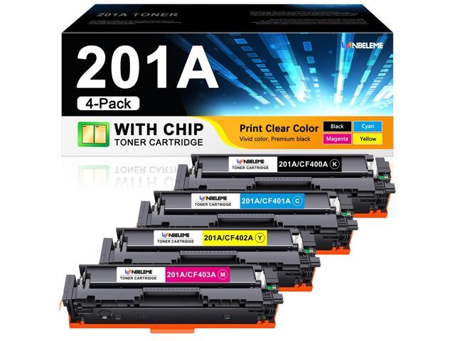 201A Toner Cartridges 4 Pack (with Chip) - CF400A Replacement for HP 201A Toner Color Laserj Pro M252dw, M252n; Color Laserj Pro MFP M277c6,...