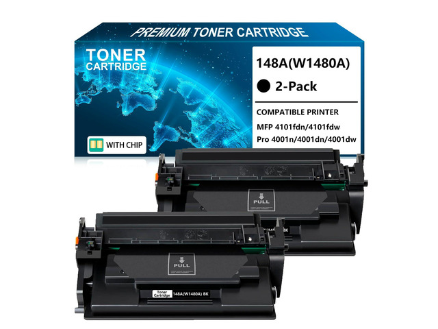 148A Toner Cartridge Black 2-Pack (with Chip) Compatible Replacement for HP 148A W1480A 148X W1480X for Pro 4001dw 4001dn 4001n, MFP 4101fdw...