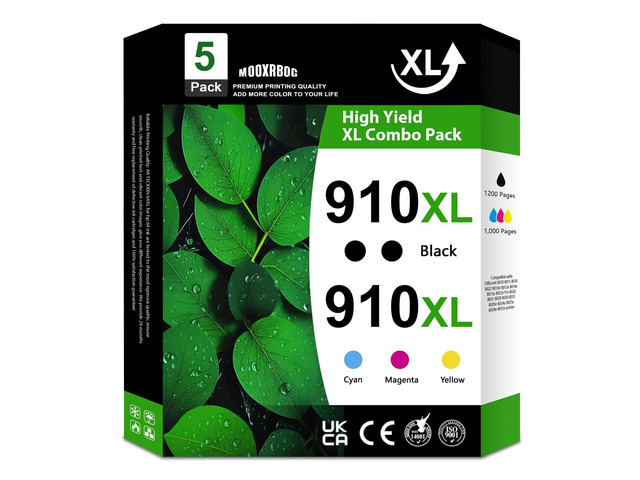 910XL Ink Cartridges Combo Pack (5-Pack, 2Black/1Cyan/1Magenta/1Yellow) Replacement for HP 910XL 910 Ink Cartridges Combo Pack OfficeJet Pro 8025e...
