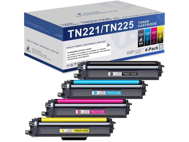 TN221 TN225 High-Yield Toner Cartridge 4-Pack: Compatible Replacement for Brother TN221 TN225 Works with MFC-9130CW HL-3170CDW HL-3140CW...