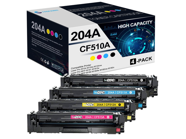 204A Toner Cartridges 4 Pack(BK/C/M/Y): Compatible CF510A CF511A CF512A CF513A Toner Replacement for HP 204A M180 M180nw M180n M181 M181fw M180fw...