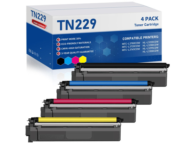 TN229 TN-229 Toner Cartridge 4 Pack Replacement for Brother TN229BK TN229C TN229M TN229Y Toner Cartridge for MFC-L3720CDW MFC-L3780CDW HL-L3300CDW...