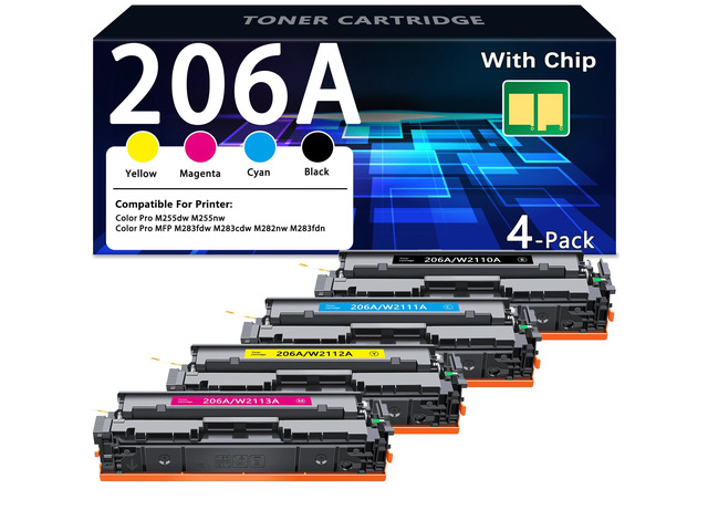 206A Toner Cartridges 4 Pack High Yield Replacement for HP 206A Toner for Color Pro MFP M283fdw M282nw M283fdn Pro M255dw M255nw Printer W2110A...