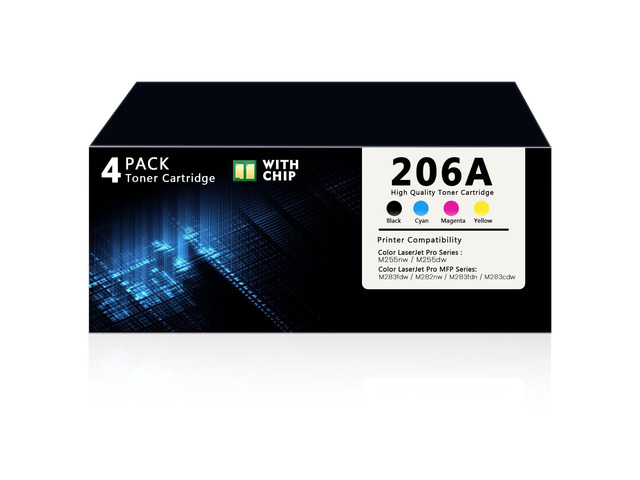206A Toner Cartridge 4 Pack with Chip Compatible with HP 206A 206X W2110A W2111A W2112A W2113A Replacement for HP Color Laser Jet Pro MFP M283fdw...