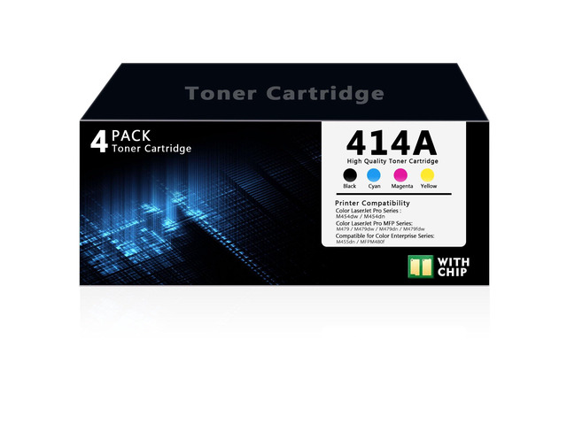 414A Toner Cartridge 4 Pack with Chip Compatible with HP 414A 414X W2020A W2021A W2022A W2023A Replacement for HP Color Laser Jet Pro MFP M479fdw...