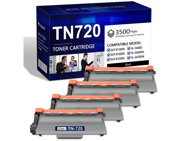 TN-720 TN720 Toner Cartridge 4-Pack Black Replacement for Brother TN750 TN-750 TN720 TN-720 HL-5450DN HL-5470DW HL-6180DW MFC-8710DW MFC-8910DW...