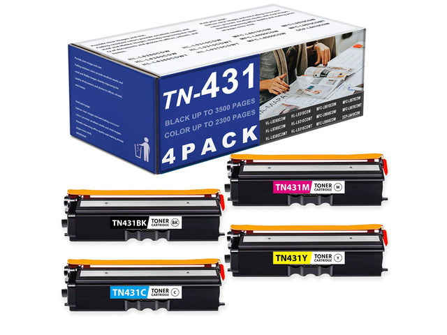4-Color TN431BK, TN431C, TN431Y, TN431M Toner Cartridge Set, Wee Compatible Replacement for Brother TN-431 TN431 HL-L9310CDW HL-L8260CDW...