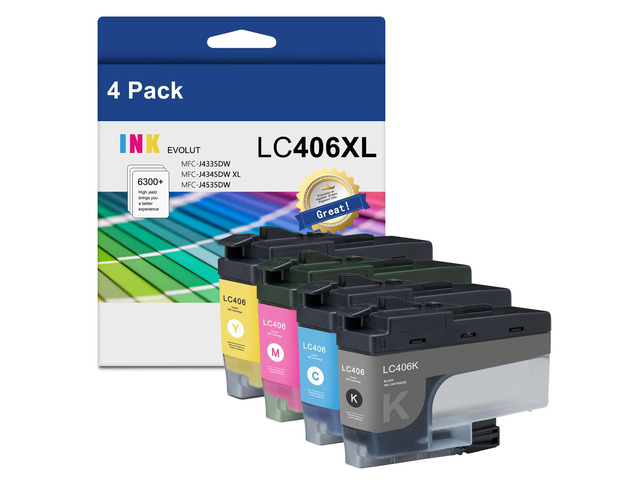Compatible Ink Cartridge Replacement for Brother LC406XL, Cyan, Magenta, Yellow, Black, 4 Pack