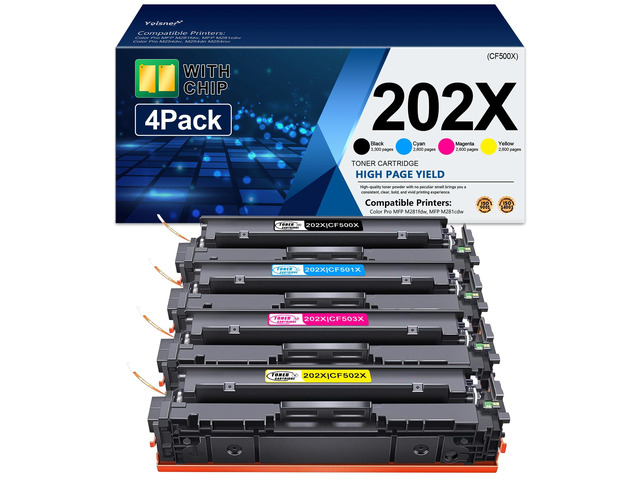 202X Toner Cartridges High Yield - 4-Pack Replacement for HP 202X CF500X Works with Color Pro MFP M281cdw M254dw M281fdn M254dn M254nw M281 M254...