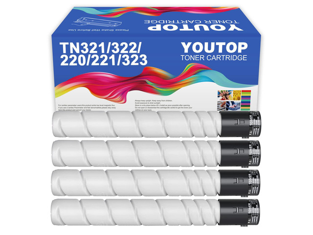 4PK TN321 TN322 TN220 TN221 TN323 Black Toner Cartridge (A33K130) Compatible for Konica Minolta bizhub 224e 284e 364e C227 C287 C7822 C7828 Printer