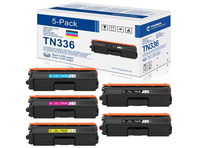 TN336 High Yield Toner Cartridge: 5-Pack TN336BK, TN336C, TN336M, TN336Y Replacement for Brother TN-336 for HL-L8350CDW HL-4150CDN MFC-L8850CDW...
