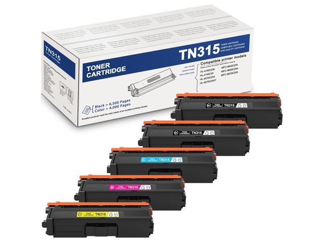 TN315 Toner Cartridge: 5-pack High Yield 2TN315BK, TN315C, TN315M, TN315Y Replacement for Brother HL-4140CW HL-4570CDW HL-4570CDWT MFC-9560CDW.