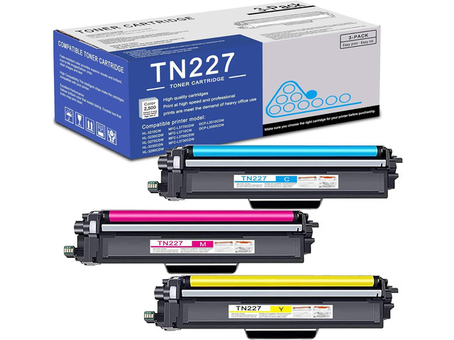 3 Pack TN227 C/M/Y Toner Cartridge High Yield Compatible TN227 Replacement for Brother MFC-L3770CDW L3710CW L3750CDW HL-3210CW 3270CDW 3290CDW...