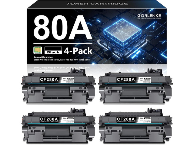 80A CF280A Toner Cartridge 4 Pack [with Chip] Compatible Replacement for HP 80A Black Toner Cartridge 80X CF280X CE505A 05A Works with Laser Pro...