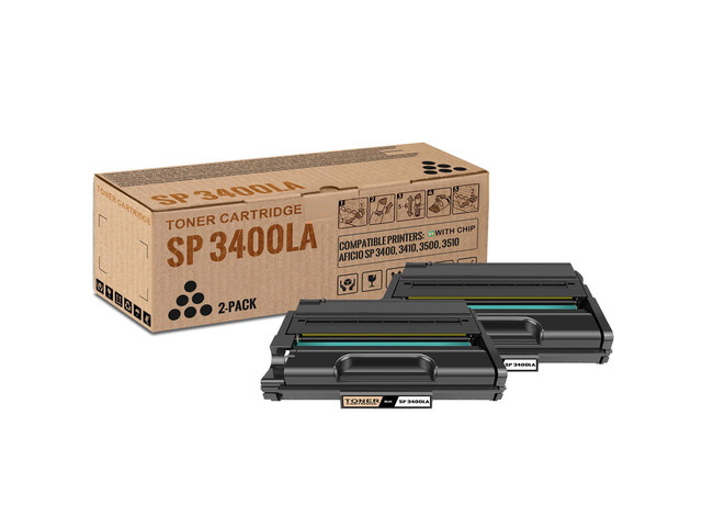 2 Pack SP 3400LA Black Toner Cartridge (with Chip) Replacement for Ricoh SP 3400LA Work with Aficio SP 3400 3410 3500 3510 406464