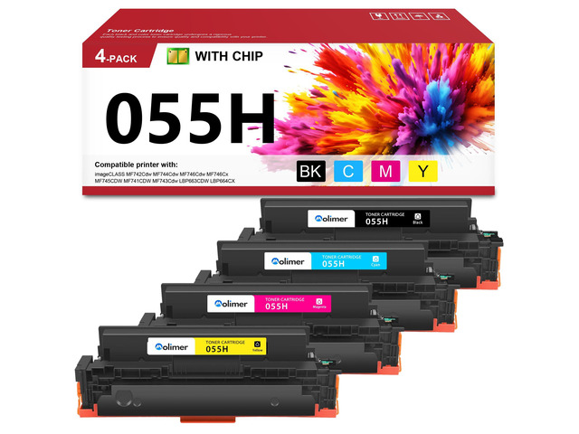055H Toner Cartridge Set 4 Pack - Replacement for Canon CRG-055H 055 Toner Cartridge for Color imageCLASS MF741Cdw, MF742Cdw, MF744Cdw, MF746Cx,...