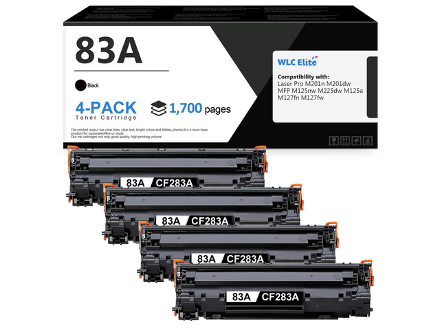 83A CF283A Black Toner Cartridge 4 Pack Replacement for HP 83A CF283A 83X CF283X Laser Pro MFP M125nw M201dw M225dw M201n M125a M127fn Printer