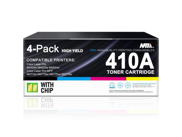 410A 410X Toner Cartridges 4 Pack Black Cyan Yellow Magenta with Chip, Compatible for HP, Works with HP Color Laser Pro MFP M477FDW M477FNW M477FDN.