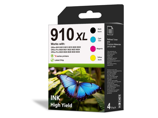 910XL High Yield Ink Cartridges (4-Pack,Black/Cyan/Magenta/Yellow) Compatible 910 XL Ink Replacement for HP 910 910XL Ink Cartridges Office 8010...