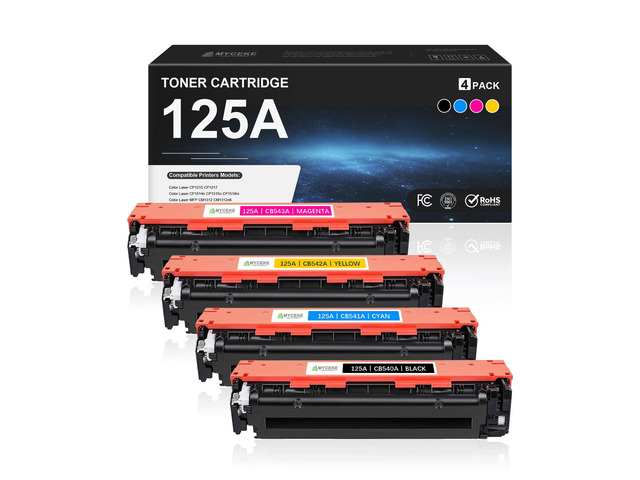 125A Toner Cartridge 4 Pack Replacement for CB540A CB541A CB542A CB543A Compatible with HP Color Laser CP1215 CP1217 CP1514n CP1515n CP1518ni MFP...