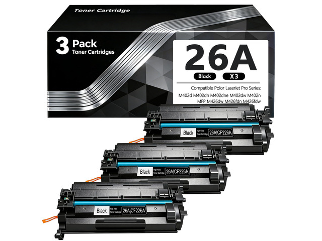 26A Black Toner Cartridges 3 Pack Replacement for HP 26A CF226A 26X for Pro MFP M426fdw M426dw M402dw M402n M426fdn M402dn M402dne Printer Ink High...