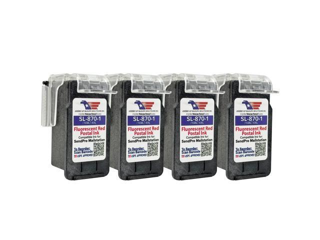PB SL-870-1 (4-Pack) Fluorescent Red Ink Cartridge, XXL (16ML) Replacement for the PB SendPro Mailstation (CSD1) Postage Meter, USPS-Approved, US...