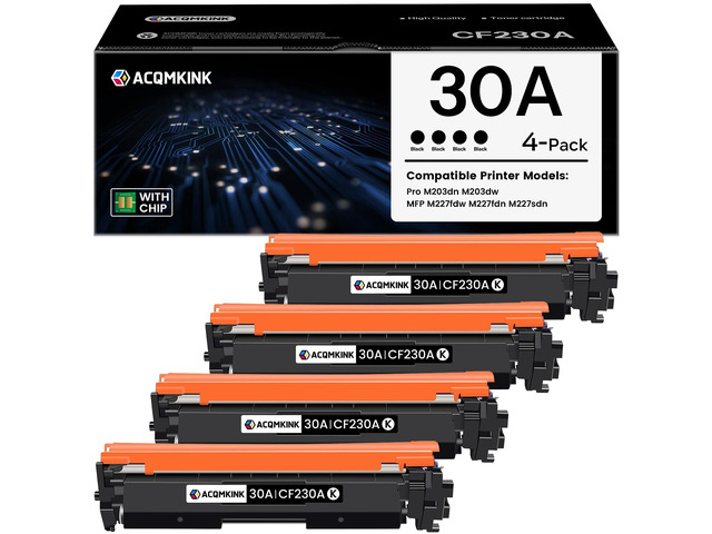 30A CF230A Black Toner Cartridge Replacement for HP 30A CF230A Pro M203dn M203dw; MFP M227fdw M227fdn M227sdn Printer Ink, 4 Pack
