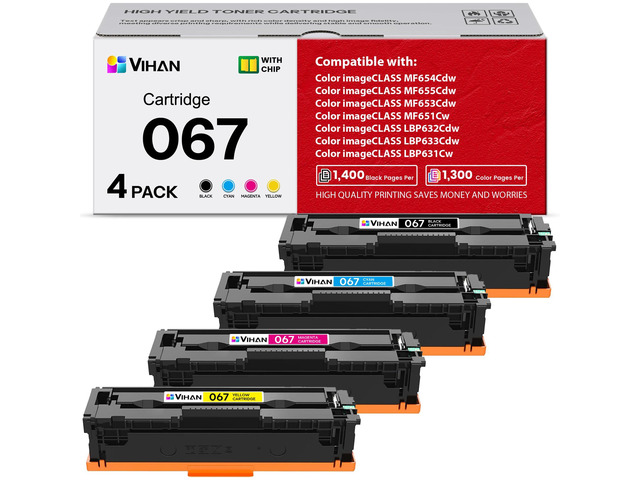067 067H Toner Cartridge Set 4 Pack Replacement for Canon 067H 067 Color imageCLASS LBP633Cdw MF656Cdw LBP632Cdw MF653Cdw MF654Cdw Printer Ink...
