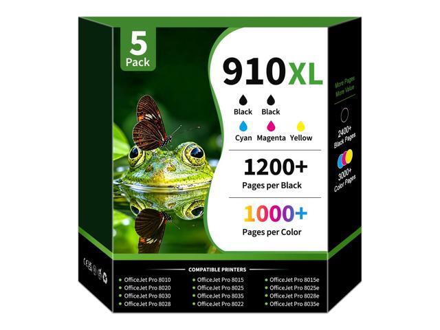 910XL 910 Ink Cartridges High Yield (5-Pack, 2Black/1Cyan/1Magenta/1Yellow) Compatible Replacement for 910XL OfficeJet Pro 8015e 8025e 8028e 8035e.