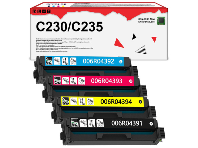 Extra High Yield C230 C235 Toner Cartridge with New Chip 006R04391 006R04392 006R04393 006R04394(BK:5,550 Pages,CMY:4,550 Pages) Replacement for...
