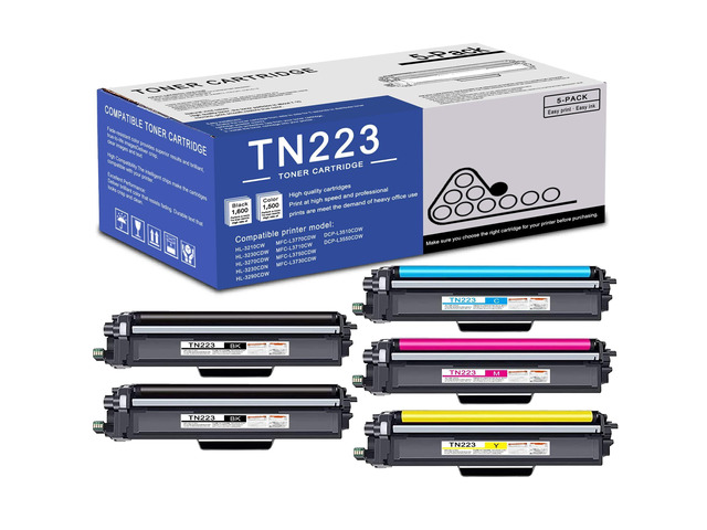 5 Pack TN223 BK/C/M/Y Toner Cartridge High Yield Compatible TN223 Replacement for Brother MFC-L3770CDW L3710CW L3750CDW HL-3210CW 3270CDW 3290CDW...