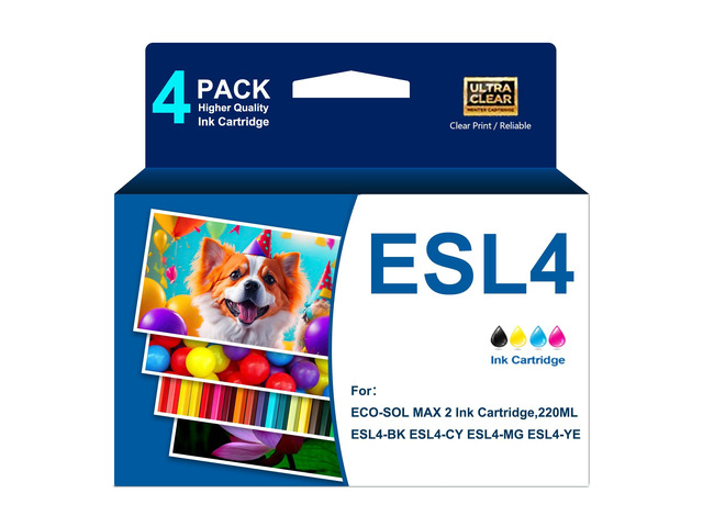 ESL4 Ink Cartridges 4-Pack 220ML Compatible for Roland ECO-SOL MAX 2 Ink for SolJet Pro 4 XR-640 XF-640 VersaCAMM VS-300i VersaExpress RF-640...