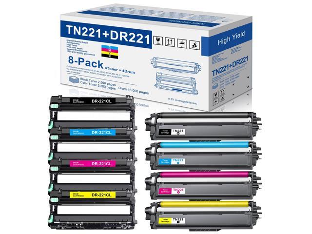 TN221 Toner Cartridges and DR221CL Drum Unit (4 Toner + 4 Drum) Replacement for Brother TN-221 TN 221 DR221 DR-221CL DR 221CL for HL-3140CW...