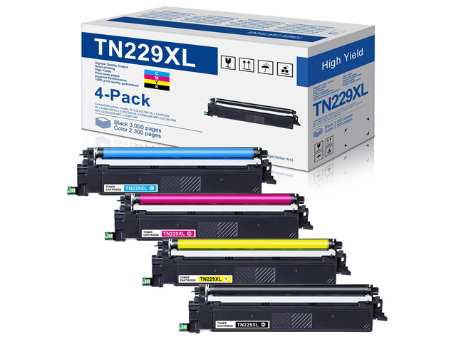 TN-229XL TN229XL Toner Cartridges 4 Pack (BK/C/M/Y) Replacement for Brother TN229 TN229XL High Yield MFC-L3780CDW Printer Toner Cartridge - TN2294PK