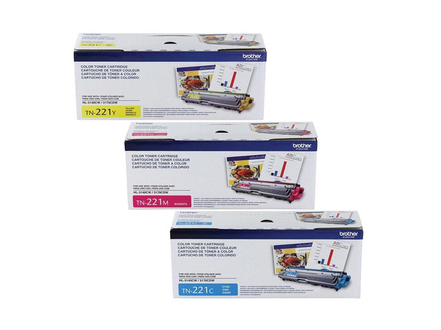 TN221C, TN221M, TN221Y (TN-221C, TN-221M, TN-221Y) Cyan, Magenta and Yellow Toner -Cartridge Set