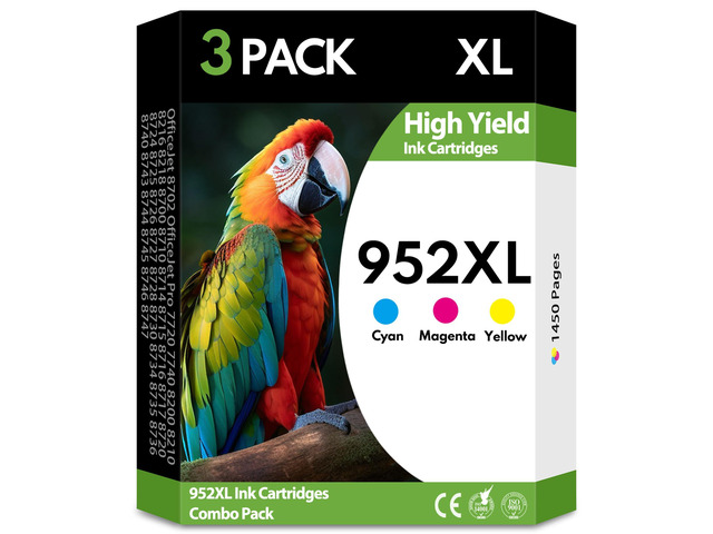 952XL 952 Ink Cartridges 3 Pack Cyan Magenta Yellow High Yield, Replacement for HP 952 XL, Compatible with HP OfficeJet Pro 7740 8710 8720 8715...