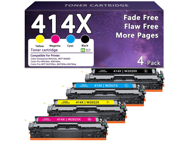 414X Toner Cartridges 4 Pack High Yield Replacement for HP 414A 414X Toner Color LaserJet Pro MFP M479fdn M479fdw M479dw M454dn M454dw Enterprise...