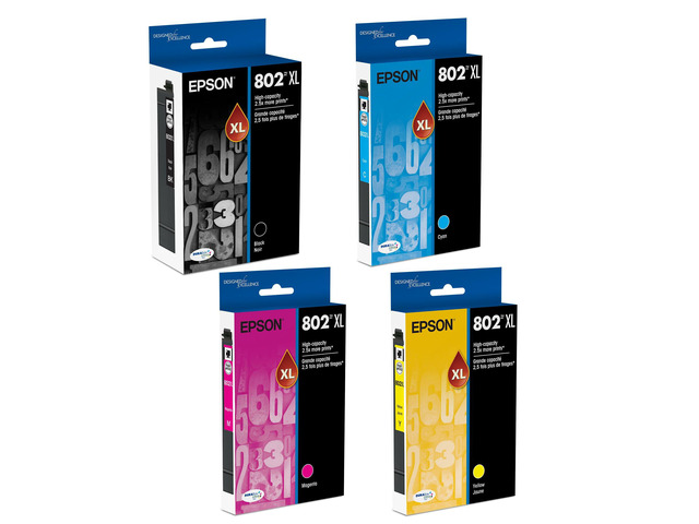 802XL Black, Cyan, Magenta, Yellow Ink Cartridges 4/Pack Bundle Works with EC-4020, EC-4030, EC-4040, WF-4720, WF-4730, WF-4734, WF-4740