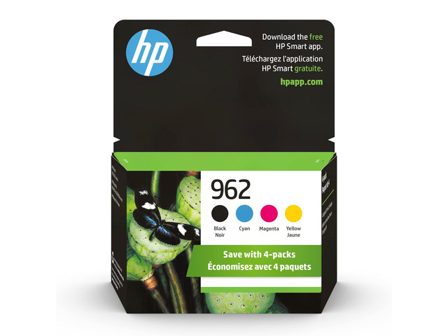 962 Black, Cyan, Magenta, Yellow Ink Cartridges (4-Pack) Works OfficeJet 9010 Series, OfficeJet Pro 9010, 9020 Series Eligible for Instant Ink...