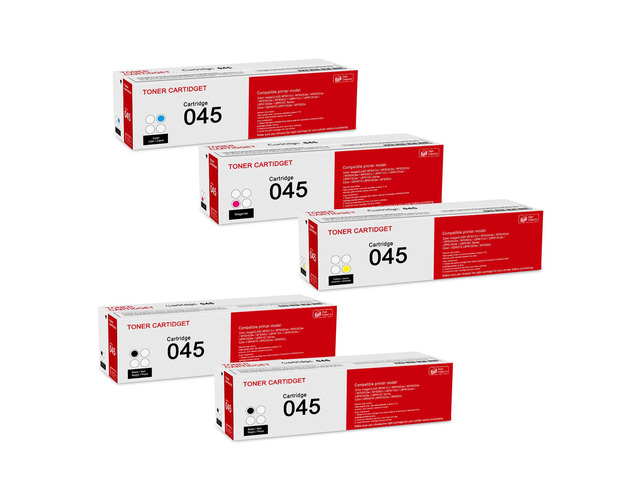 5 Pack 045 BK/C/M/Y Toner Cartridge: Compatible CRG-045 Replacement for Canon Color imageCLASS MF631Cn MF632Cdw MF633Cdw MF634Cdw MF635Cx LBP611Cn...